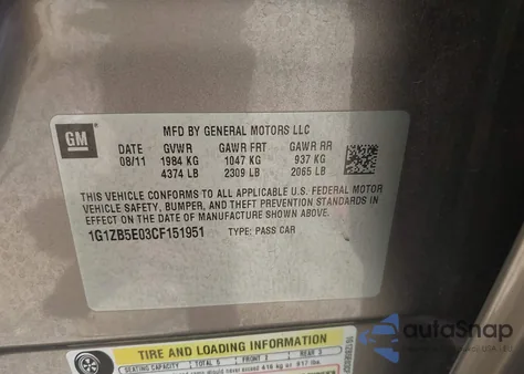 2012 Chevrolet Malibu Ls z USA, uszkodzony, nr VIN 1G1ZB5E03CF151951